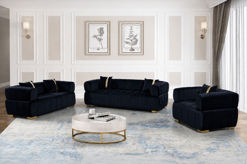 Picture of VEGAS Chesterfield Velvet Sofa Range (Black)