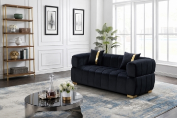 Picture of Vegas Chesterfield Velvet Sofa Range (Black) - 2 Seater (Loveseat)