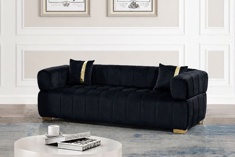 Picture of Vegas Chesterfield Velvet Sofa Range (Black) - 3 Seater (Sofa)