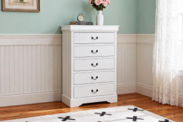 Picture of LOUIS 5-Drawer Hevea Wood Chest with LED Lighting (White)