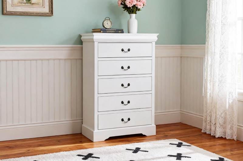 Picture of LOUIS 5-Drawer Hevea Wood Chest with LED Lighting (White)