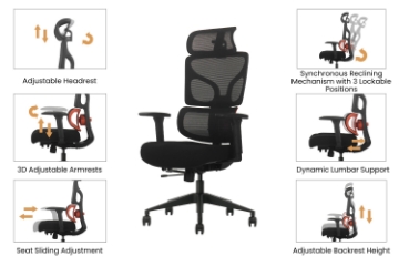 Picture of NEXEN High Back Office Chair with Adjustable Headrest & Backrest, Lumbar Support, 3D Armrests and Seat Slider