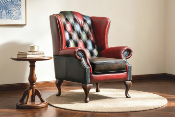 Picture of WILLIFORD 100% Genuine Leather Chesterfield High Back Wing Patchwork Armchair/Sofa Chair (Multicolor)