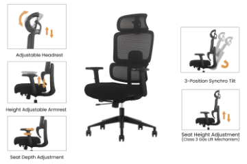Picture of FLEXO Height Adjustable Office Chair with Adjustable Headrest & Backrest, Seat Slider (Dark)