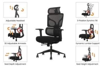 Picture of NEXEN High Back Office Chair with Adjustable Headrest, Lumbar Support, 3D Armrests and Seat Slider
