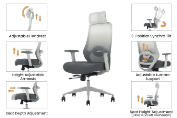 Picture of AVERY High Back Office Chair with Adjustable Headrest, Adjustable Lumbar Support and Seat Slider