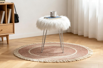 Picture of DAMAR Round Fur Stool with Metal Legs (White)