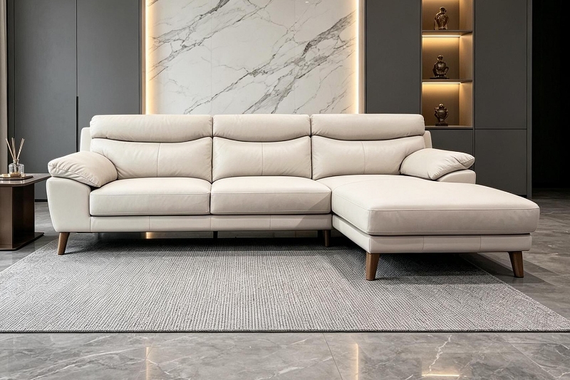 Picture of ANVIL 100% Genuine Leather Sectional Sofa (Light Gray)