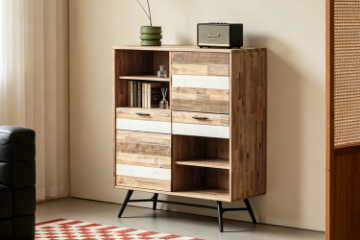Picture of LEAMAN 2-Door 2-Drawer Acacia Wood Display Cabinet