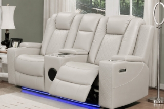 Picture of MONROSE Air Leather Dual Motor Reclining Sofa Range (Light Grey) - Loveseat with Console & Bluetooth Speaker & Wireless Charging (2RRC)