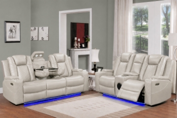 Picture of MONROSE Air Leather Dual Motor Reclining Sofa Range (Light Grey) - Loveseat with Console & Bluetooth Speaker & Wireless Charging (2RRC)