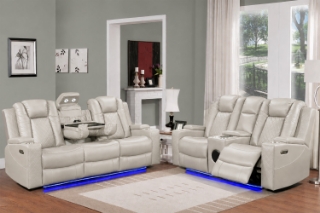 Picture of MONROSE Air Leather Dual Motor Reclining Sofa Range (Light Grey) - Loveseat + Sofa Set
