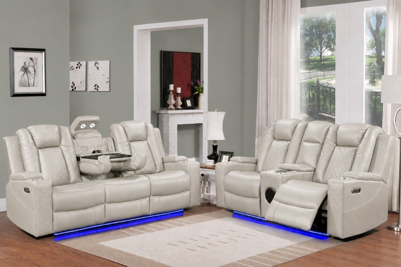 Picture of MONROSE Air Leather Dual Motor Reclining Sofa Range (Light Grey) - Loveseat + Sofa Set
