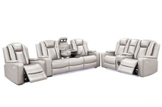 Picture of MONROSE Air Leather Dual Motor Reclining Sofa Range (Light Grey) - Armchair + Loveseat + Sofa Set