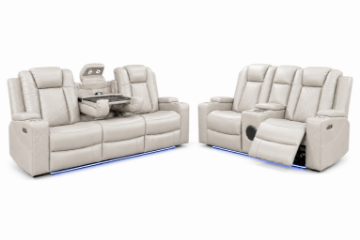 Picture of MONROSE Air Leather Dual Motor Reclining Sofa Range with Bluetooth Speaker + USB Port, Power Socket & Wireless Charging + LED Lighting (Light Grey)