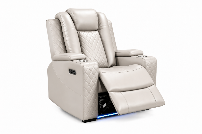 Picture of MONROSE Air Leather Dual Motor Reclining Sofa Range (Light Grey) - Armchair with Cup Holders (1R)