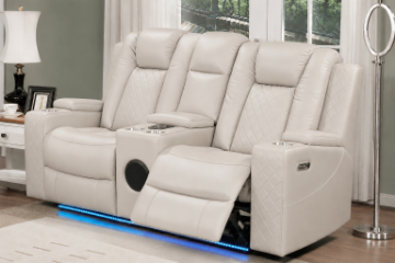 Picture of MONROSE Air Leather Dual Motor Reclining Sofa Range (Light Grey) - Loveseat with Console & Bluetooth Speaker & Wireless Charging (2RRC)