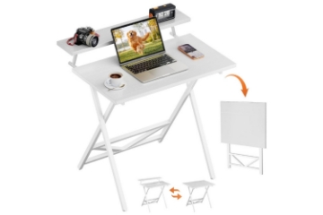 Picture of NORIX 31.5" Height Adjustable Foldable Office Desk with Adjustable Top Shelf (White)