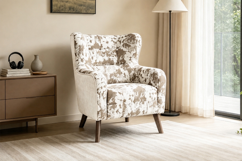 Picture of LUNORA Beige Accent Armchair/Sofa Chair with Floral Inner Seat