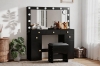 Picture of EVERLY Dressing Table with LED Bulb Mirror & Power Station &  Storage Stool (Black)