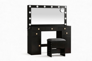 Picture of EVERLY Dressing Table with LED Bulb Mirror & Power Station & Stool (Black)