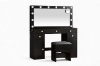 Picture of EVERLY Dressing Table with LED Bulb Mirror & Power Station &  Storage Stool (Black)