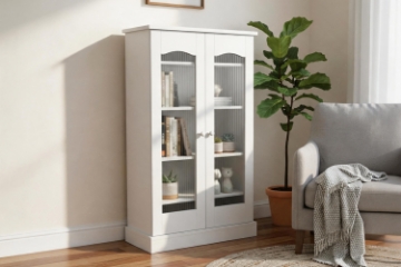 Picture of AVALON 2-Door Ribbed Glass Storage Cabinet with Motion Sensor Lights (23.5"x41")