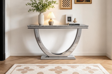 Picture of NUCCIO 55" Marble Top Stainless Steel Console Table (Dark Gray)