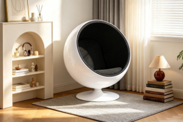 Picture of REPLICA Fiber Glass & Cashmere BALL Chair (White Shell with Black Cashmere Interior)