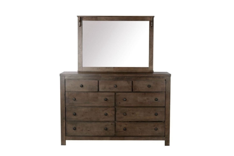 Picture of [FLOOR MODEL CLEARANCE] HEMSWORTH Solid Timber 9-Drawer Dresser With Mirror (Dark Grey) 