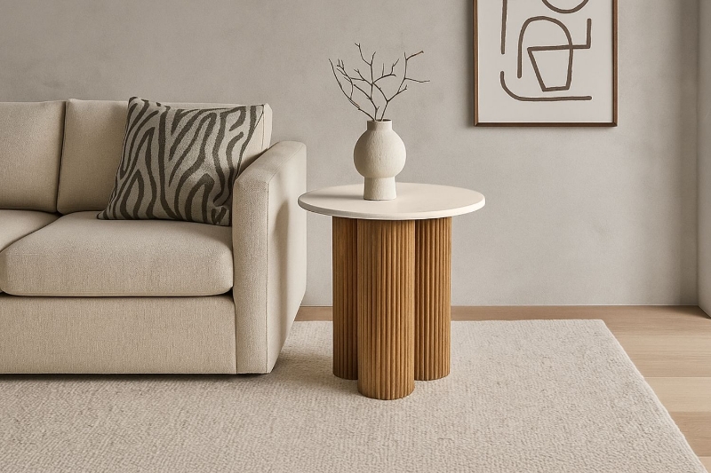 Picture of [FLOOR MODEL CLEARANCE] BLIX D19.5" Mango Wood Round Side Table with Marble Top