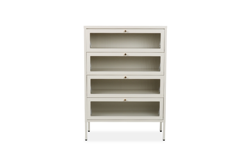Picture of [FLOOR MODEL CLEARANCE] STARK Steel Frame 4-Door Glass Shoe Cabinet (Cream)