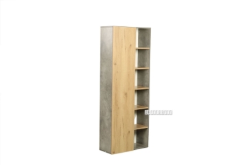 Picture of [FLOOR MODEL CLEARANCE] MORENA 1-Door Bookcase with 12 Shelves (Cement and Natural Oak Color)
