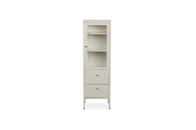 Picture of [FLOOR MODEL CLEARANCE] STARK Steel Frame 1-Door 2-Drawer Accent Glass Display Cabinet (Cream) 