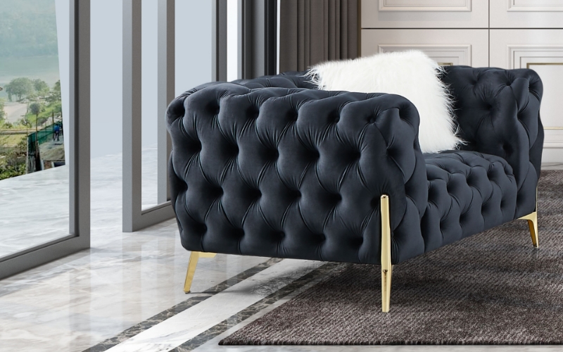 Picture of [FLOOR MODEL CLEARANCE] NORFOLK Button-Tufted Velvet 1 Seater Sofa (Armchair)  