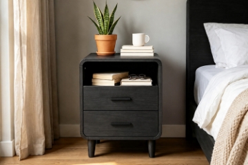 Picture of LINEA 2-Drawer Nightstand with Charging Station (Black)
