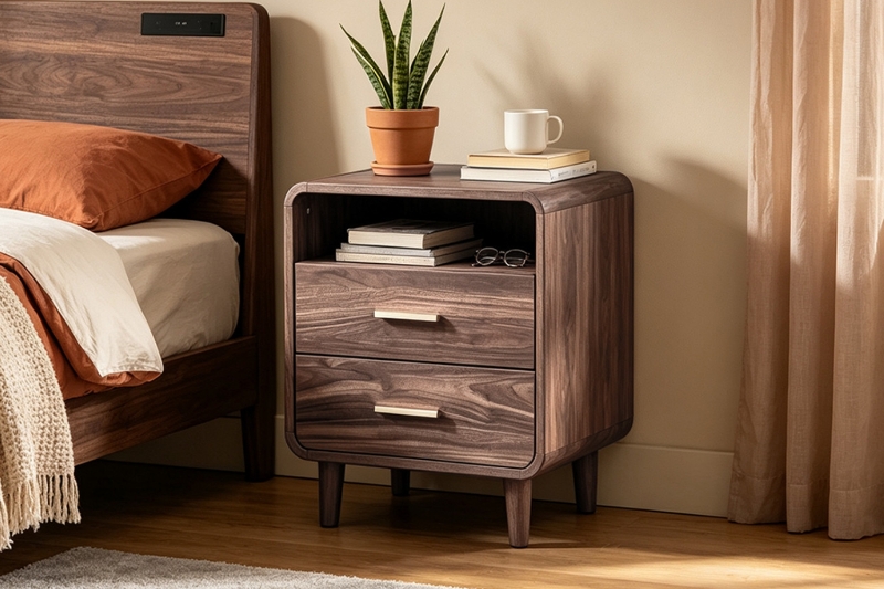 Picture of LINEA 2-Drawer Nightstand with Charging Station (Brown)