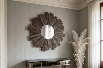 Picture of PILEA Round Teak Wood Mirror/Wall Art