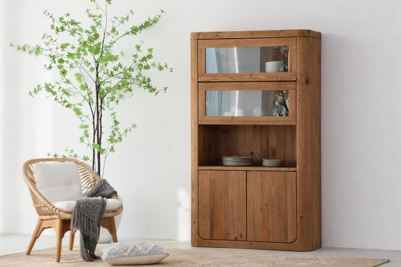 Picture of LUMBER 71"x43.5" Reclaimed Pine Wood Display Storage Cabinet