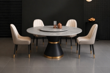 Picture of ORBIT 53" Round Grey Sintered Stone Dining Table with Lazy Susan