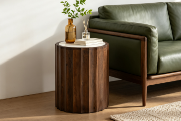 Picture of KASIA D17.5" Mango Wood Round Side Table with Marble Top