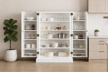 Picture of AVALON 2-Door Ribbed Glass Storage Cabinet with Motion Sensor Lights (23.5"x41")
