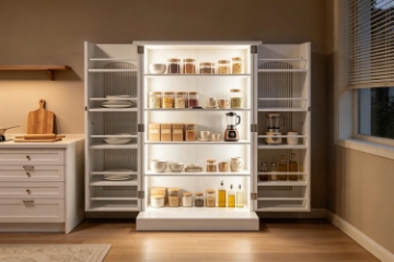 Picture of AVALON 2-Door Ribbed Glass Storage Cabinet with Motion Sensor Lights (23.5"x41")