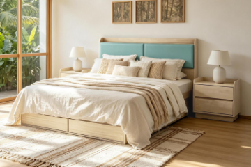 Picture of YORU Queen Size Bed Frame with Gas Lift Storage and Drawers