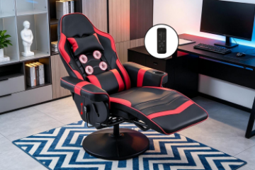 Picture of ZESTIE 360° Swivel Adjustable Height Massage Gaming Recliner Chair with Cupholder and Side Pocket (Red & Black)