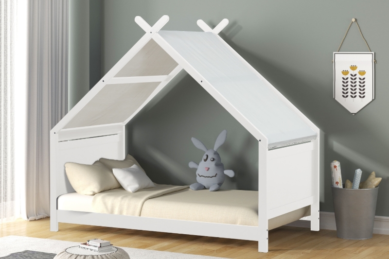 Picture of BLAKE Kids House-Shaped Twin Bed (White Frame with Canvas Canopy)