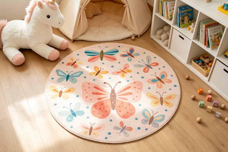 Picture of FABLE D39.5" Cartoon Washable Rug (Butterfly Printed)