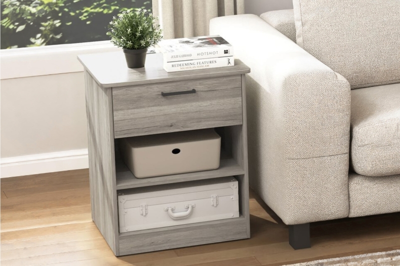 Picture of LATCH 1-Drawer Nightstand/Side Table with Dual Power Outlets, USB & Type-C Ports (Grey)