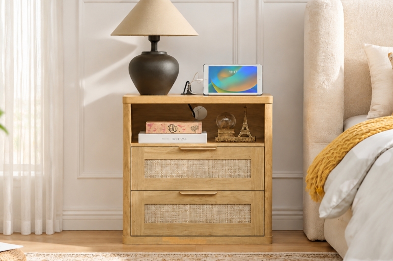 Picture of ROVEA 2-Drawer Nightstand with Charging Station (Oak)