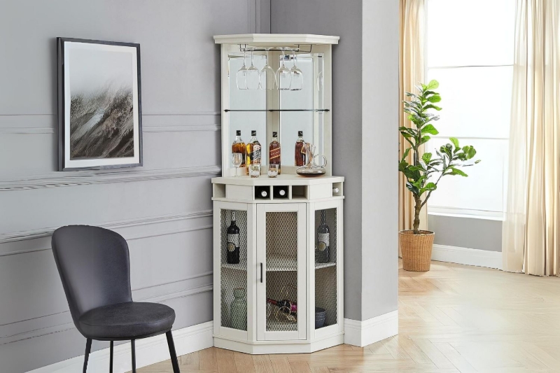 Picture of [FLOOR MODEL CLEARANCE] HAAKEN Corner Bar Buffet & Hutch (White)